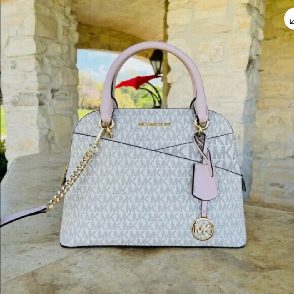 MICHAEL KORS JET SET DOME SATCHEL SHOULDER BAG POWDERED BLUSH SIGNATURE LOGO NWT